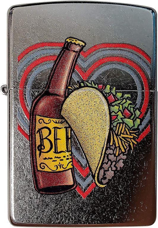 Perfect Pair Beer and Tacos - Street Chrome Zippo Lighter
