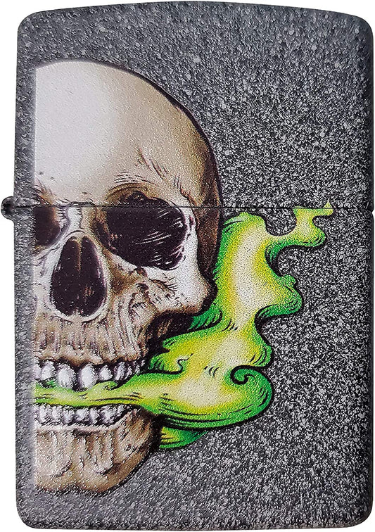 Poisonous Green Smoking Skull - Iron Stone Zippo Lighter