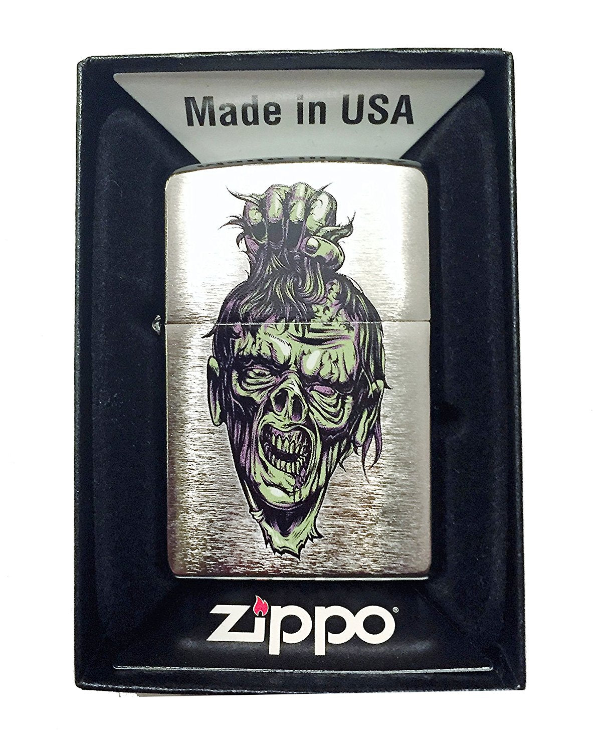 Zombie Holding Head by Hair - Brushed Chrome Zippo Lighter