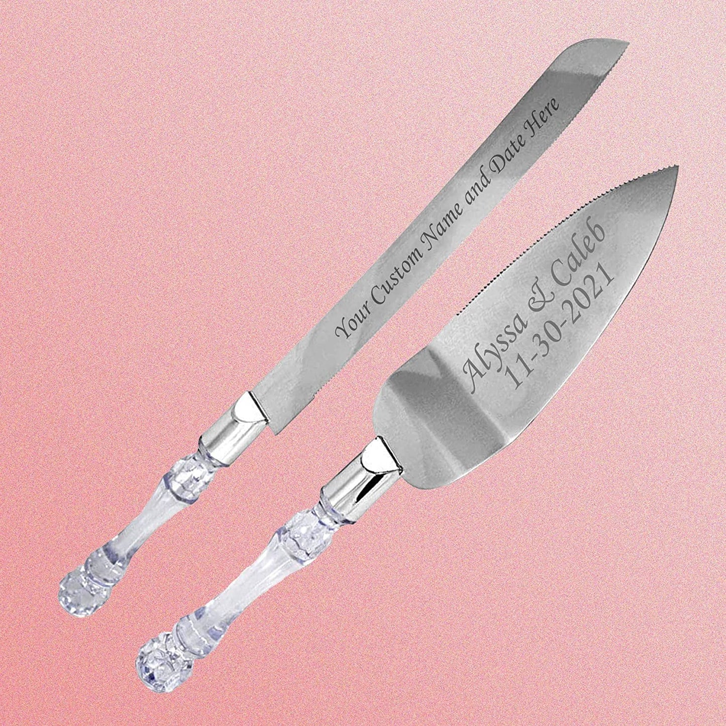 Customized Engraved Wedding Cake Knife and Server Set - Add Your Name and Date or Text
