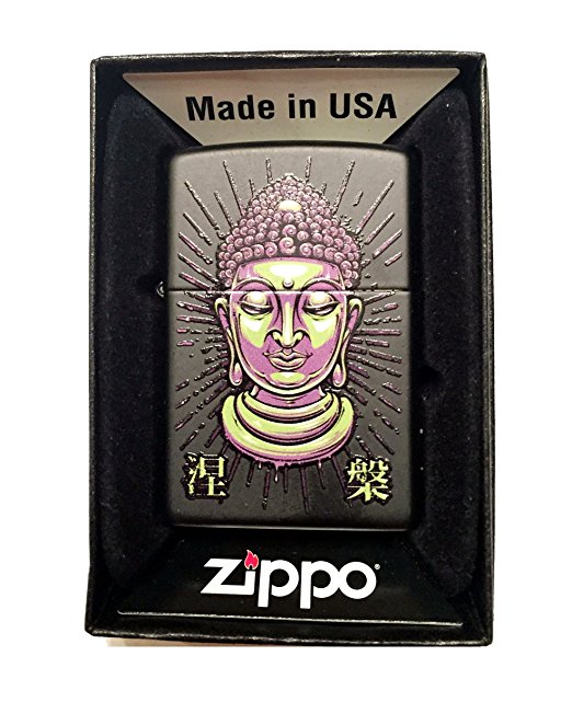 Tattoo Buddha Statue Face - Black Matte Zippo Lighter