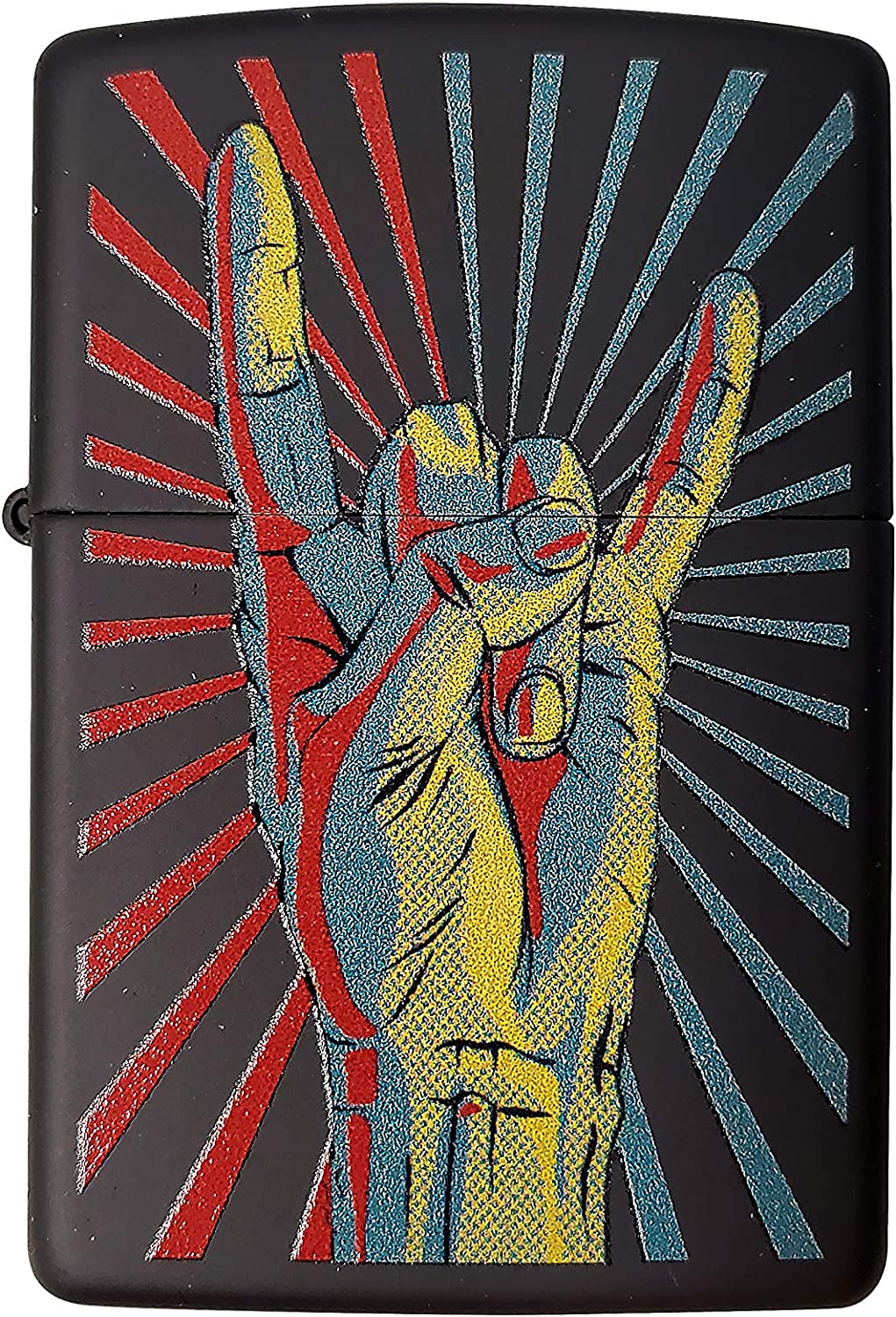 Rock the Horns Rock and Roll Hand - Black Matte Zippo Lighter