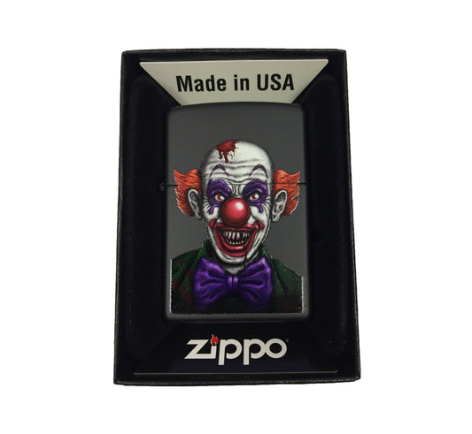 Terrifying Cartoon Clown with Blood - Black Matte Zippo Lighter