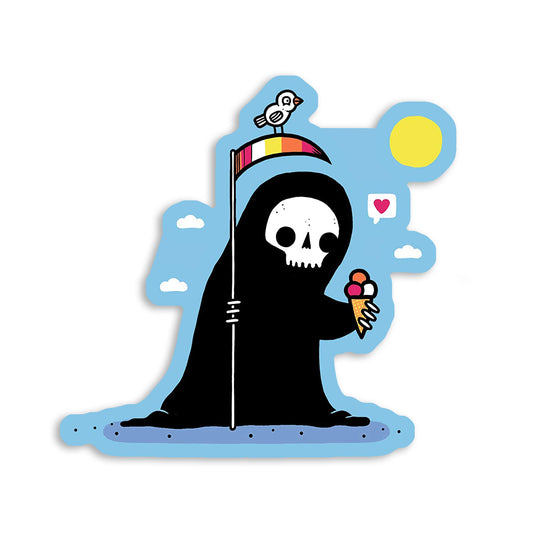 Happy Grim Reaper with Ice Cream 4 Inch Die Cut Vinyl Sticker