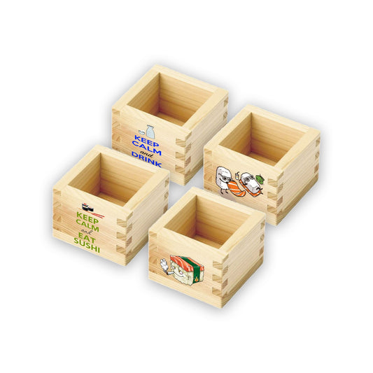 Sushi Themed Sake Masu Cups, Set of Four
