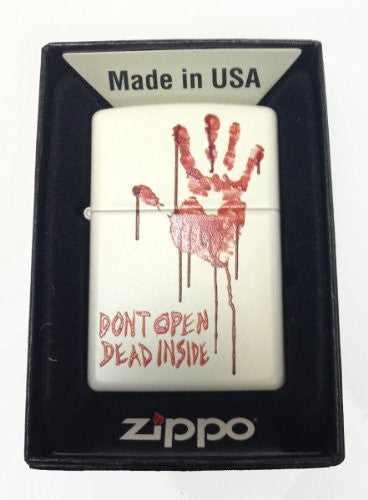 "Don't Open Dead Inside" Bloody Dead Zombie Hand - White Matte Zippo Lighter