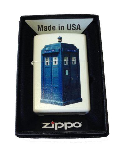 British Blue TARDIS Police Call Box - White Matte Zippo Lighter