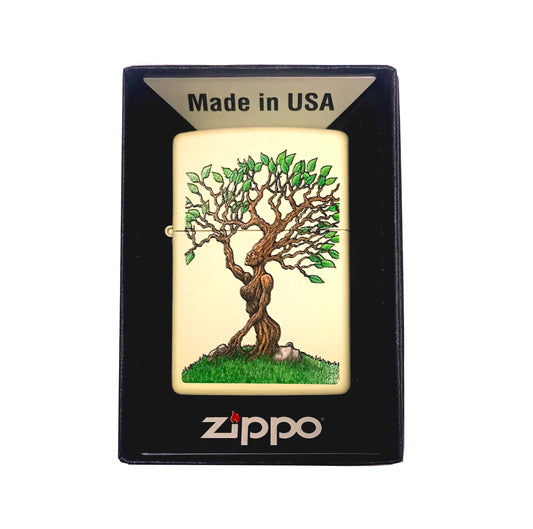 Forest Nymph Lady Tree Woman - Cream Matte Zippo Lighter