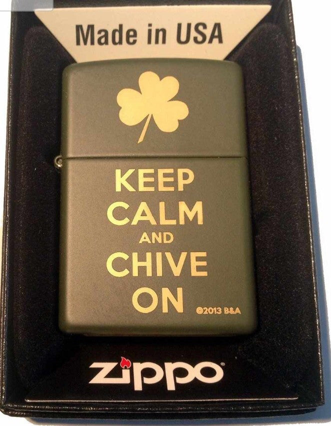 Keep Calm and Chive On - Engraved Green Matte Zippo Lighter